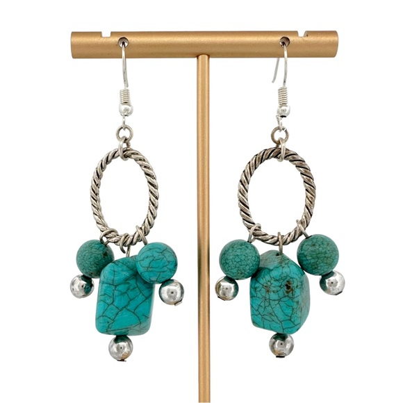 ๐ธ3/$15๐ธ Faux Turquoise Beaded Silver Tone Earrings - Picture 3 of 3